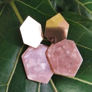 Rose gold hexagon drop earrings